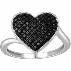 She means the world to you. Celebrate your love and ask for her hand with this exquisite diamond engagement ring, beautifully crafted in sterling silver.Black diamonds are denser and weigh more than white diamonds. Therefore, black diamonds may appear substantially smaller than white diamonds of the same carat size. Size: 7.5. Color: Metal Type. Gender: female. Age Group: adult. Valentine's Day Black Diamond Jewelry, Black Diamond Jewelry For Valentine's Day, Black Heart Cut Rings For Valentine's Day, Black Diamond Ring, Heart Shaped Diamond, Black Diamonds, Fashion Ring, Sterling Silver Heart, White Diamonds