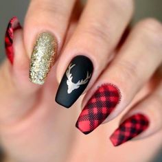 30+ Swoon-Worthy Christmas Nails You Just Cannot Miss! Spirit Nails, Nagel Stamping, Plaid Nail Art, Holiday Themed Nails, Square Nail Designs