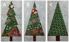 three different christmas trees are shown with the letters abc and c