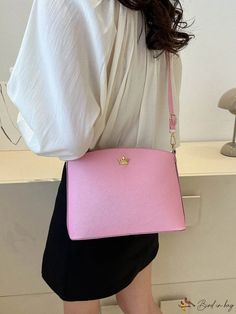 BirdinBag - Chic Pink Pu Crossbody Bag: Elegant and Easy-to-Style Handheld Box Bag For School, Elegant Crossbody School Bag, Pink Large Capacity Baguette Satchel Bag, Pink Shoulder Baguette Bag For Mobile Phones, Elegant School Shoulder Bag, Elegant Shoulder Bag For School, Pink Shoulder Bucket Bag With Phone Holder, Pink Large Capacity Baguette Shoulder Bag, Large Capacity Pink Shoulder Baguette Bag