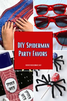 diy spiderman party favors with text overlay