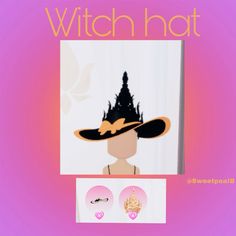 an image of a woman wearing a witch hat with jewels in her hair and earrings