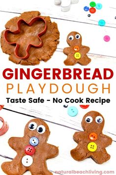 gingerbread playdough recipe for kids to make with cookie cutters and buttons