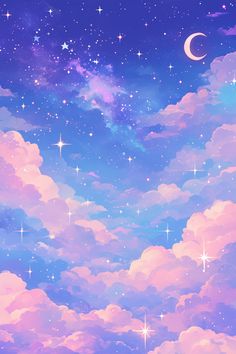 the sky is filled with stars and clouds