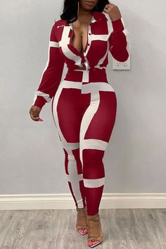 Two Piece Suits, Red Two Piece, Full Sleeve Blouse, Striped Two Piece, Two Piece Pants Set, Traje Casual, Casual Stripes, Turndown Collar, White Casual