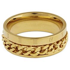 Gold-Toned Roman Chain Ring | In stock! | Fort Tempus Roman Numeral Ring, Wrap Around Ring, Ring Size Adjuster, Chain Ring Gold, Cool Rings For Men, Gents Ring, Mens Gold Jewelry, Mens Gold Rings, Ringe Gold