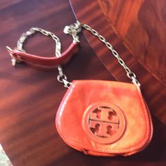 Orange Snakeskin Bag With Removable Brass Oval Link Chain Strap. Interior Has Attached Mirror. Excellent Condition. Never Used Formal Tan Shoulder Bag With Chain Strap, Designer Tan Bags With Chain Strap, Chic Tan Shoulder Bag With Chain Strap, Tan Travel Bag With Chain Strap, Chic Tan Bag With Chain Strap, Snake Skin Bag, Gucci Soho Disco Crossbody, Tory Burch Bags, Tory Burch Bag