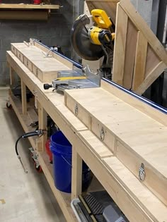 a workbench with tools on it in a garage