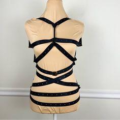 Agent Provocateur Black Stretchy Body Hollow Harness Size M/L Gently Worn No Flaws Gold Buckles Black Fitted Gothic Harness, Fitted Black Harness For Night Out, Black Fitted Edgy Harness, Fitted Black Strapped Harness, Black Strapped Harness For Night Out, Edgy Black Harness For Night Out, Black Edgy Harness For Club, Agent Provocateur, Women's Intimates