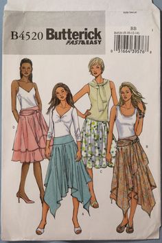 three women's skirts and top sewing pattern