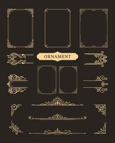 an ornate set of frames and dividers in gold on a black background with the words ornament