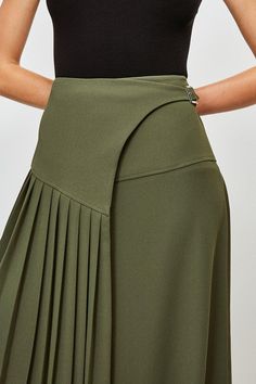 Military Pleated Wrap Midi Skirt Green Pleated Skirt Outfit Classy, Pleated Skirt 2023, Green Fitted Skirt With Pleated Hem, Fitted Green Skirt With Pleated Hem, Green Pleated Asymmetrical Skirt, Green Pleated Skort For Work, Green Pleated Skort For Workwear, Green Asymmetrical Pleated Skirt, Elegant Green Accordion Pleats Skirt