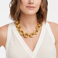 Cannes Link Necklace | Julie Vos All White Attire, Gold Chain Link Necklace, White Attire, Sorrelli Jewelry, Julie Vos, Necklace Luxury, Gold Statement Necklace, Elegant Necklace, Fall Accessories