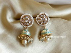 Tayani Premium Enamel gold plated Beads Small Jhumki Earrings. Small Jhumki Earrings, Desi Earrings, Diwali Jewellery, Desi Jewelry, Cary Nc, Jhumki Earrings, Jewelry Indian, Gold Enamel, Indian Jewelry