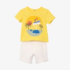 Baby boy T-shirt and shorts set | Catimini USA Cotton Short Set With Graphic Print Short Sleeve, Summer Graphic Print Crew Neck Sets, Yellow Short Sleeve Summer Sets, Yellow Summer Sets With Short Sleeve, Cotton Crew Neck Short Set For Summer, Summer Cotton Short Set With Crew Neck, Cotton Short Set With Crew Neck For Summer, Graphic Print Short Sleeve Short Set For Summer, Summer Graphic Print Short Sleeve Set