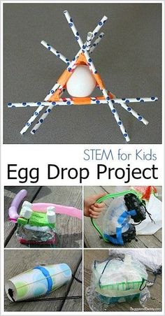 an egg drop project for kids with toothbrushes and other items to make it