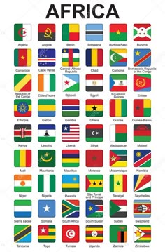 the flags of africa are shown in this poster