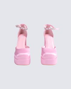 Heels high, standards higher 🎀 Perfect for both a sweet, and flirty look or a sultry, and sexy look - these pink platform heels are the perfect statement piece to finish off your look in the most iconic way 💗 Pink Platform Heels, Pink Platform, Pink Platforms, Heels High, Cute Heels, Platform Heel, High Standards, Heart Eyes, Mini Wrap Dress