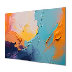 an abstract painting with blue, yellow and orange colors