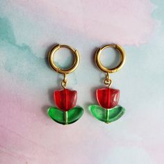 Adorable flower earrings!  🍡Earrings are only available in one color🍡 🎀Goes on earlobe!🎀 🧁Comes only in red🧁 Handmade Flower Earrings For Valentine's Day, Rose Flower Earrings For Pierced Ears, Rose Red Flower Earrings For Pierced Ears, Handmade Rose Flower Earrings, Tulips Earrings, Handmade Rose Red Flower Earrings, Pink Flower-shaped Earrings For Valentine's Day, Playful Pink Flower Earrings, Multicolor Flower-shaped Artsy Earrings