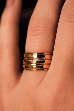 "Women Owned + Operated | Hand Crafted To Order | Size Inclusive | Sustainably Made | High Quality Metals | Nickel-Free | Ethically Sourced These \"extra thick\" rings and \"ultra thin\" rings mix together beautifully! The contrast between thick and thin is incredibly eye-catching. Either wear them all at once or mix them in with your favorite rings for extra width and sparkle! Each ring is individually cut, soldered and polished for a beautiful hand-crafted, high-quality ring. This listing is f Thick Stacking Ring, Thick Rings, Thick Ring, Bold Rings, Stacking Ring Set, Ring Stack, Favorite Rings, Stackable Rings, Cleaning Jewelry