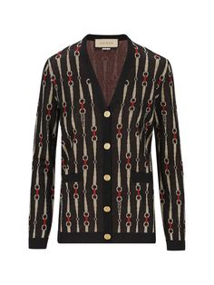 Composition: 67% Viscose, 33% PolyesterComposition: 67% Viscose , 33% Polyester | Gucci Women's Horsebit Jacquard Cardigan in Black | FW23/24 Luxury V-neck Fall Outerwear, Luxury Gucci Jacquard Knit Sweater, Gucci Designer V-neck Cardigan, Gucci V-neck Winter Outerwear, Designer Gucci V-neck Sweater, Gucci Cardigan For Winter Workwear, Gucci Winter Workwear Cardigan, Elegant Gucci Sweater For Winter, Designer V-neck Cardigan For Fall