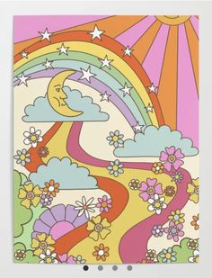 a colorful poster with flowers and stars on it