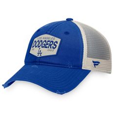 Bring some vintage flavor to your showing of unwavering enthusiasm for the Los Angeles Dodgers by adding this Patch trucker hat from Fanatics to your gear collection. It features a bold Los Angeles Dodgers applique embroidered on the team-color front panels and distressed fabric that draws attention to your MLB favorites. Mesh panels also provide a breezy feel, while the snap closure makes customizing the fit easy. San Diego Padres Hat, New York Mets Logo, New York Giants Logo, Baltimore Ravens Logo, Dodger Hats, Viking Hat, Nfl Baltimore Ravens, Nfl New York Giants, Embroidered Badges