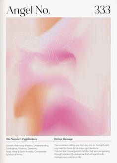 the front cover of an article about angel no 33, featuring pink and orange shapes