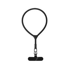 a black and white photo of a lanyard with a metal hook on the end