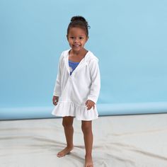 Baby & Toddler Girls White Zipper Hoodie Terry Coverup-Gerber Childrenswear White Swimwear With Upf 50+ For Playtime, White Onesie For Spring Vacation, White Cotton Hooded Onesie, Playful White Onesie For Vacation, White Zipper Hoodie, Toddler Swimsuit, Girls Cover Up, Children Bottoms, Swimsuit Coverups