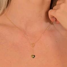 "14k Gold Personalized Tiny Initial Heart Lariat Necklace, Heart Drop Charm Necklace For Her, Perfect Gift For New Mom, Handmade Jewelry ♡ PRODUCT FEATURES ♡  * Material Selection: Sterling Silver, 14K Solid Gold * Color Selection: Yellow Gold, White Gold, Rose Gold * Necklace Lengths: 14 inches, 16 inches, 18 inches, 20 inches * In addition to 14\" -16\" - 18\" necklace lengths, it is possible to add +3 cm to silver products. (as adjustable)  * This product can be personalized according to the Adjustable Personalized Lariat Jewelry, Adjustable Gold Plated Necklaces With Heart Charm, Adjustable Gold Plated Heart Necklace, Lariat Charm Jewelry As Gift, Adjustable Heart-shaped Gold Plated Necklace, Adjustable Gold-plated Heart Necklace, Lariat Jewelry Charms As A Gift, Adjustable Heart-shaped Gold-plated Necklace, Lariat Charms Jewelry Gift