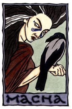 a drawing of a woman holding a bird in her hand with the word macha on it