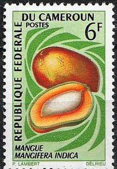 a stamp with an image of two mangos on it's front and side