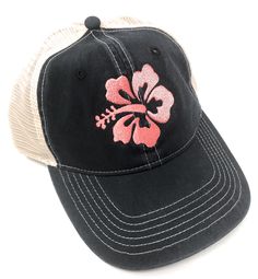 Darling custom Embroidered Hibiscus Baseball Hat. Quality Comfort Colors Baseball Hat. Pick your hat color and Hibiscus thread color. Beach Trucker Hat With Embroidered Logo And Curved Brim, Trucker Hat With Embroidered Logo For Beach, Embroidered Snapback Trucker Hat For Beach, Embroidered Trucker Baseball Cap For Beach, Embroidered Baseball Cap For Beach, Black Embroidered Beach Hat, Embroidered Hibiscus, Cc Beanie, Handmade Gift Wrap