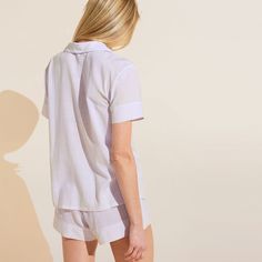 Not eligible for discounts or promo codes Keep cool and comfy with the Nautico Shortie Short PJ set by Eberjey. Made from ECOVERO™ Viscose and breathable Cotton, this fabric is verified by OEKO-TEX® Standard 100, meaning it was processed without harmful chemicals. This set features a chic stripe design, relaxed fit, and button down top with notch collar and functional chest pocket. The mid-rise short features an elastic waistband. Kids Clubhouse, Wedgewood Blue, Pajama Short, Umbrella Shop, Beach Chair Umbrella, Coverlet Bedding, Coverup Beach, Short Pj Set, Beach Shop