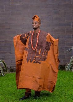 African Heritage Wears will create this beautiful suit for your upcoming event. Our African suits are made of premium materials that are durable and comfortable on all skins as well as all weather conditions. This suit comes in different colours and sizes, you can request the suit be made of your preferred colour. The delivery is done through DHL Express Courier, so you're guaranteed of timely delivery. For custom made outfits, you'll need to submit your measurements in inches by following our measurements format as given below; Neck circumference: Shoulder to shoulder:  Biceps circumference: Forearms circumference: Sleeve length: Chest circumference: Top length: Waist circumference: Hips: Thighs: Calf: Crotch length: Ankle: Inseam: Out seam: We look forward to working with you. Thank you Traditional Patterned Agbada For Wedding And Festivals, Wedding Agbada With Traditional Patterns For Festivals, Traditional Brown Formal Sets, Traditional Brown Wedding Sets, Traditional Brown Kaftan For Festive Occasions, Traditional Brown Festive Kaftan, Traditional Sets With Traditional Patterns For Groom, Traditional Groom Sets With Traditional Patterns, Brown Traditional Wear With Patterns For Wedding