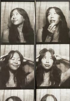 black and white photos of a woman making faces with her hair blowing in the wind