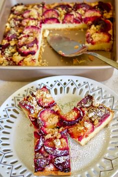 the dessert is ready to be eaten and served on the plate, with a serving utensil