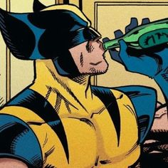 a comic character drinking from a green bottle