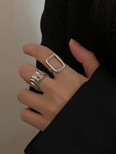 Original Simple Chic Geometric Ring SILVER-2 Pcs-One_size Ring Party Jewelry, Ring Female, Ring Settings Types, Y2k Jewelry, Gothic Rings, Trendy Ring, Wide Ring, Punk Jewelry, Geometric Ring