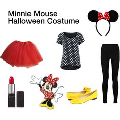 minnie mouse costume for halloween with red and black accessories