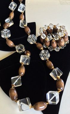 Gorgeous Miriam Haskell Necklace Bracelet Set~Lucite/Wood Beads~Signed Miriam Haskell Necklace, Short Necklaces, Miriam Haskell Jewelry, Accessory Ideas, Necklace And Bracelet Set, Bracelet Display, Long Necklaces, Miriam Haskell, Chunky Jewelry