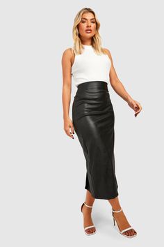 Long Black Leather Skirt Outfit, Skirt Leather Outfit, Black Leather Skirt Outfit, Long Leather Skirt, Midaxi Skirt, Leather Skirt Outfit, Faux Leather Pencil Skirt, Leather Midi Skirt, Black Leather Skirts