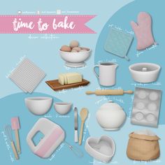 an image of some baking supplies on a blue background