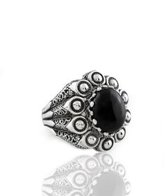 Sterling Silver Filigree Art Black Onyx Women Cocktail Dome Ring Traditional Black Filigree Jewelry, Traditional Black Sterling Silver Rings, Black Filigree Ring Jewelry, Black Filigree Ring With Intricate Design, Black Ring With Intricate Design, Black Filigree Ring, Traditional Black Ring Jewelry, Black Handmade Vintage Engraved Ring, Vintage Black Engraved Handmade Ring