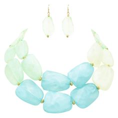 PRICES MAY VARY. Beautiful faceted polished resin ombre beaded necklace cascades from clear green tint to mint green to aqua green to white Beautiful faceted polished resin ombre beaded necklace cascades from clear green tint to mint green to aqua green to white 16" length with 3" extender chain and lobster clasp; 2.25" cascade length Petite gold color spacer beads compliments the unique chunky beads Earrings measure 1.5 inches can be worn alone or with the matching necklace Package in a lovely Necklace Packaging, Timeless Watches, Light Mint Green, Chunky Beads, Resin Beads, Matching Necklaces, Unique Necklaces, Necklace Earring Set, Collar Necklace