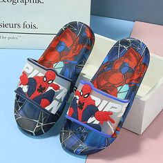 Introducing our Spiderman Graphic Printed Summer Slipper – a delightful fusion of comfort and charm. The animated graphics add a touch of personality to your summer footwear collection. Whether you're lounging by the pool or running errands, these slippers ensure your style stays on point. Step out in fashion-forward comfort. Specifications: Pattern Type: Cartoon Prints Season: Summer. Item Type: Slippers. Spiderman Graphic, Disney Slippers, Disney Sneakers, Cartoon Summer, Led Shoes, Summer Footwear, Rain Shoes, Summer Slippers, Summer Pattern