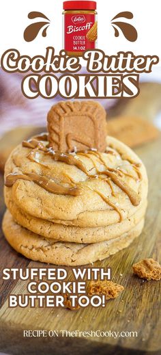 Stack of three soft and chewy cookies stuffed with cookie butter. Recipes That Use A Lot Of Butter, Christmas Cookie Butter Cookies, Recipe With Cookie Butter, Recipes Using Butter Extract, Cookie Butter Filled Cookies, Biscoff Butter Cookies Recipe, What To Make With Cookie Butter, White Chocolate Biscoff Cookies