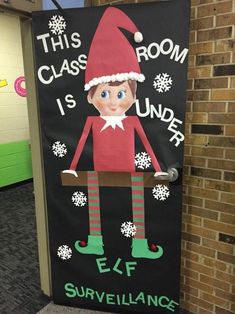 this classroom door is decorated to look like an elf